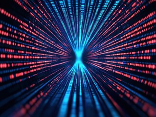 Futuristic data tunnel with glowing elements.