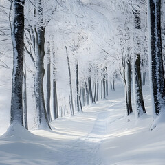 Path on a snowy trail during winter 