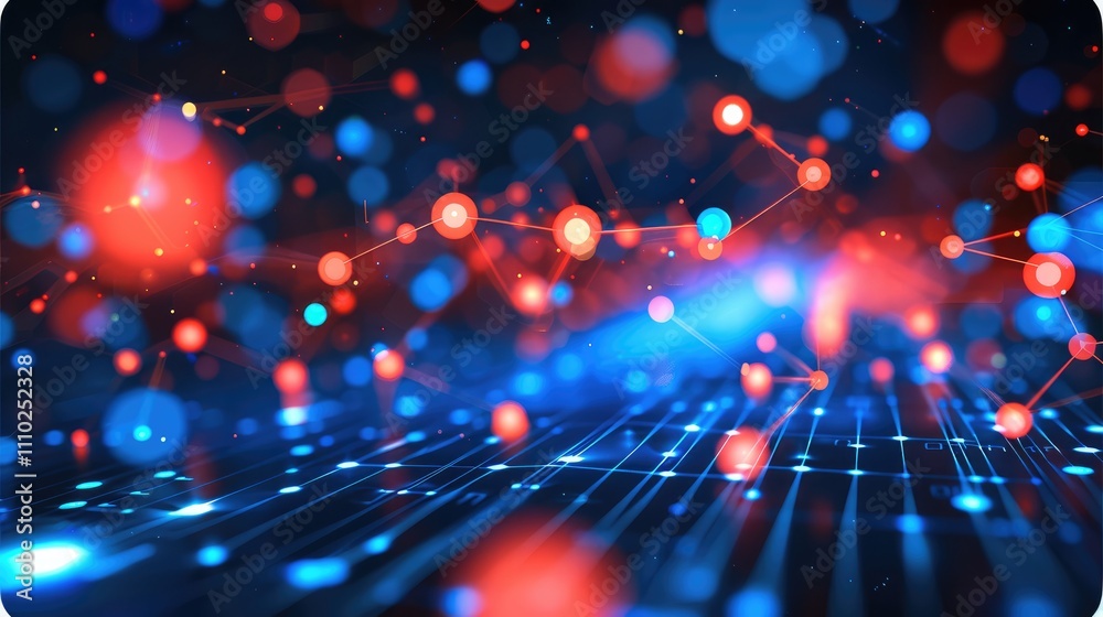Aufkleber a blue and red digital and decentralized node environment.