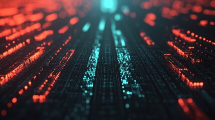 Futuristic digital data stream visualization.