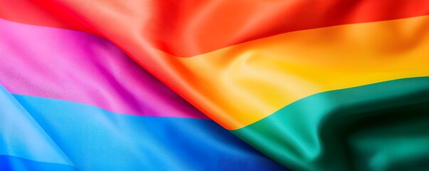 Fototapeta premium LGBTQ Voices Concept, Radiant LGBTQ Flag Colors Merging into Dynamic Waves of Pride and Acceptance