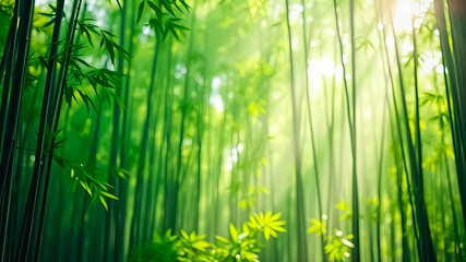 Serene Sunlight Filtering Through a Lush Bamboo Forest