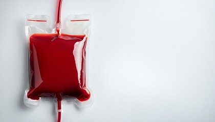 Blood Donation Bag: A life-saving gift.  A single blood bag, vibrant red, hangs against a clean backdrop, ready for its vital journey.
