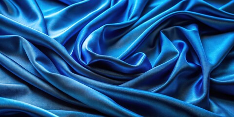Fototapeta premium A close-up view of a luxurious and smooth blue satin fabric, draped in flowing folds and curves, showcasing its soft texture and elegant sheen.
