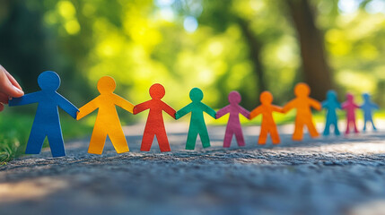 hands delicately holding a colorful paper chain, symbolizing connection, creativity, and celebration, with bright hues evoking joy, unity, and festive spirit in a meaningful gesture of togetherness