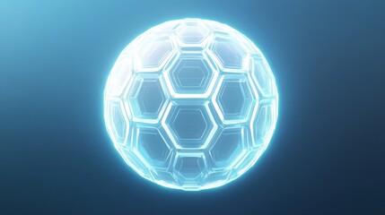 Naklejka premium 105.A futuristic vector illustration of a glowing protection sphere, designed with a hexagonal grid pattern across its transparent surface. The blue background highlights the energy field-like