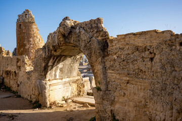 Rows of columns in Perge, Antalya, Turkey. Remains of colonnaded street in Pamphylian ancient city.