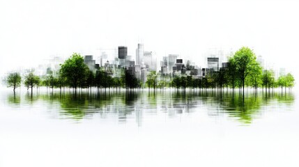 Visual warning of climate change: city drowned by rising sea levels. Urgent call for environmental action. 