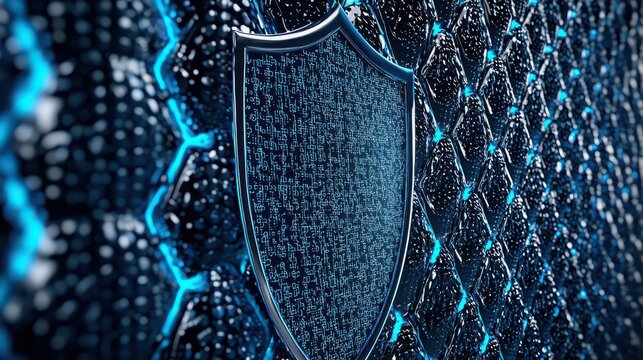 Illustration of shield guarding computer from viruses, emphasizing cybersecurity and safeguarding personal data online. 