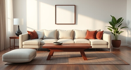 interior with sofa and wooden coffee table - 3d rendered illustration