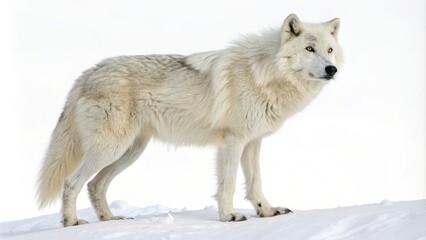 Naklejka premium Arctic Wolf Isolated on White Background - Majestic Wildlife Photography for Nature Lovers and Animal Enthusiasts