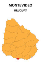 Montevideo Map is highlighted on the Uruguay map with detailed state and region outlines.
