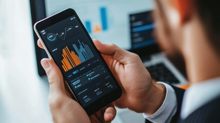 Man Examining Financial Data on Smartphone