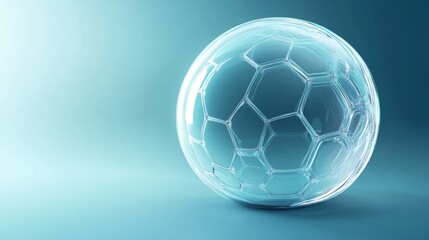 Naklejka premium 108.A sleek, glowing bubble shield with a hexagonal texture, set on a smooth blue background. The transparent dome structure and light effects evoke concepts of protection, security, and futuristic