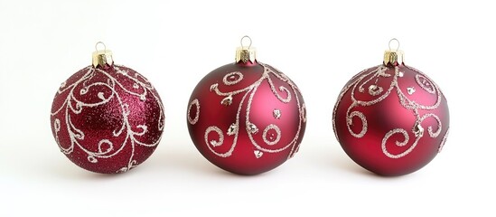 Red Christmas tree ornaments with decorative patterns on a white background perfect for holiday design and festive decor inspiration