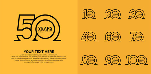 Anniversary logo set vector design, black color for celebration event