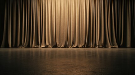 Elegant brown curtains with a smooth gradient background ideal for text placement in theater and presentation settings