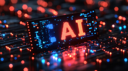 Glowing colorful letters representing artificial intelligence, with futuristic and dynamic designs symbolizing advanced technology, digital evolution, and innovation in the field of AI and machine lea
