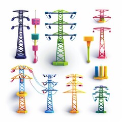 Power line icon, electric main 3d realistic symbol, electric line minimal emblem, lamps, power line pictogram