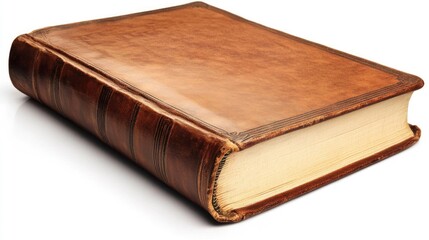 Obraz premium Antique leather-bound book with rich texture displayed on a clean white background highlighting its historic and literary significance