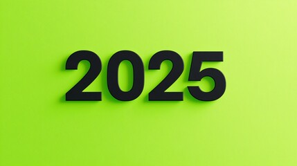 Sleek black numbers on vibrant green background indicating the year 2025 for modern design