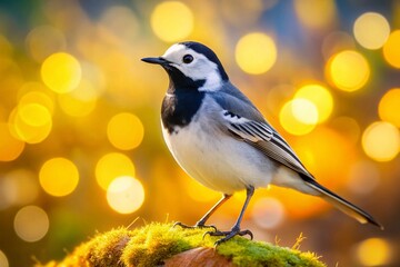 Fototapeta premium Close-Up of a White Wagtail Amidst a Softly Blurred Background Capturing the Beauty of Nature, Perfect for Wildlife Enthusiasts and Bird Photography Lovers