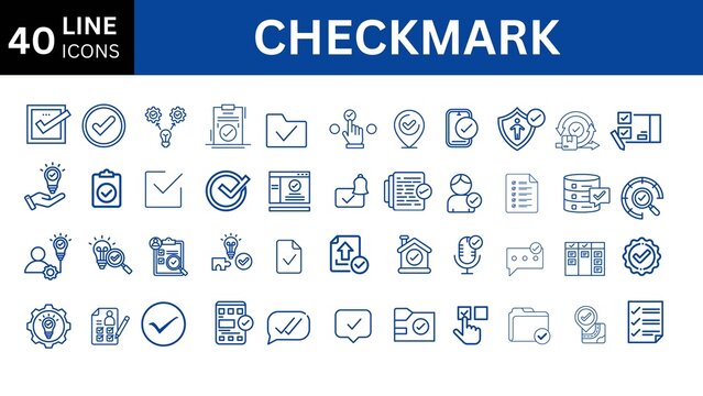 Checkmark icon set. Containing check, accept, agree, selected, confirm, approve, correct, complete, checklist, and verified icons. Solid icon collection.