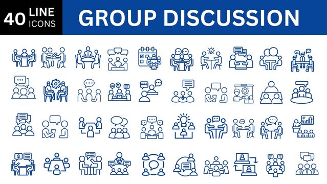 Group Discussion web line icons.