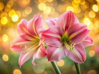 Fototapeta premium Close-Up of Stunning Pink Amaryllis Flowers with Intricate Details and Soft Petals Against a Dreamy Bokeh Background for Nature and Floral Photography Enthusiasts