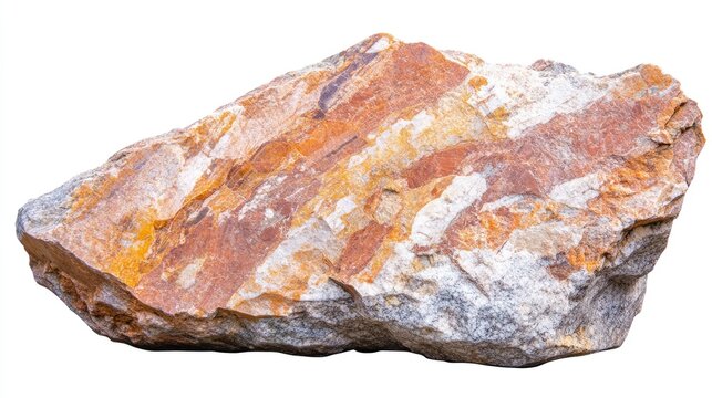 Large diorite rock stone with orange and gray hues isolated on a clean white background suitable for geological and educational purposes