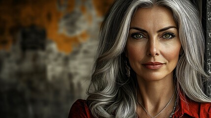 Obraz premium Stunning mature woman showcasing elegance and confidence in urban setting