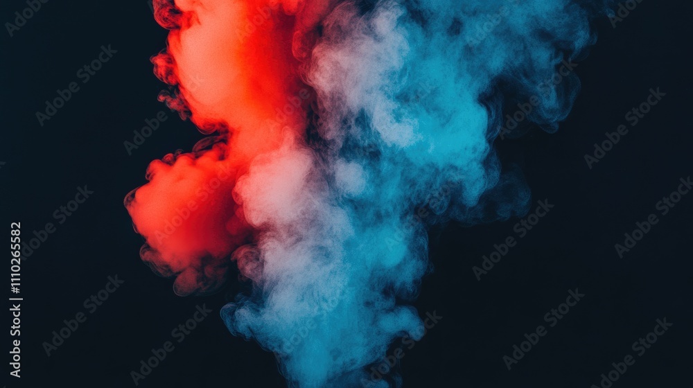 Poster vibrant abstract smoke patterns in red and blue against a dark background creating a mesmerizing vis