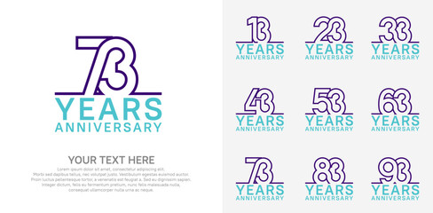 Anniversary logo set vector design, purple and blue color for celebration event