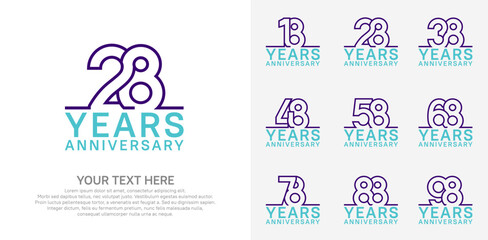 Anniversary logo set vector design, purple and blue color for celebration event