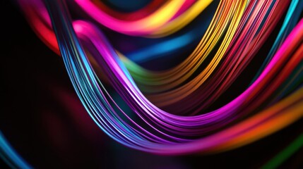 An evocative scene of multi-colored, abstract strands of light weaving together to form a unified, glowing pattern on a dark background