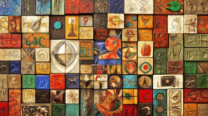 An evocative scene of various cultural symbols blending into a harmonious mosaic, Abstract representation of cultural integration, minimalist style