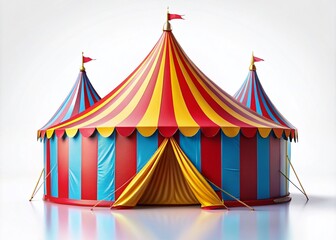 Colorful Circus Tent Vibrantly Set Against a Clean White Background with Ample Copy Space for Creative Use in Marketing and Event Promotions