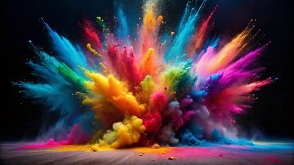 Colorful Explosion of Powder Paint Creating Dynamic and Artistic Backgrounds for Creative Projects and Graphic Design Uses in Vibrant Tones and Textures