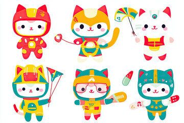 Kawaii Cats Engaging in Extreme Sports Fun