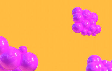 liquid bubble purple and yellow background 3D balls red bubble balloon Geometric render 