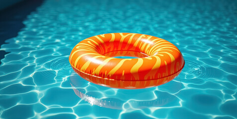 A vibrant orange lifebuoy floating in blue water