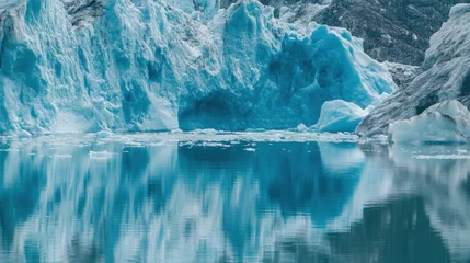 Fleecedeken met foto An impactful portrayal of climate change with melting glaciers and rising sea levels, Abstract expression of climate crisis, minimalist style © aubriella