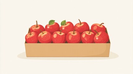 Clean and minimalist vector design of fresh apples in a plain cardboard box, emphasizing simplicity and organic appeal on white