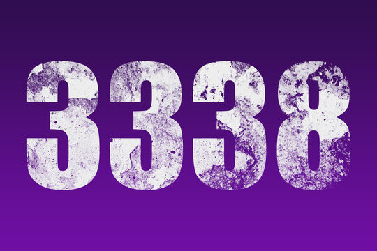 flat white grunge number of 3338 on purple background.