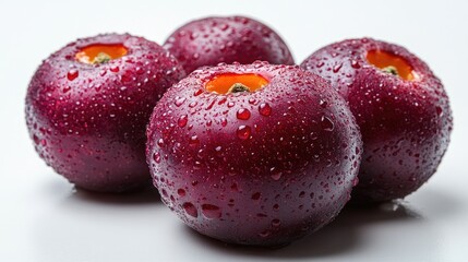 Obraz premium Fresh juicy nectarines with water droplets arranged on a white background showcasing vibrant colors and freshness of summer fruits