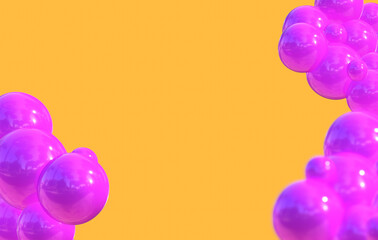 liquid bubble purple and yellow background 3D balls red bubble balloon Geometric render 