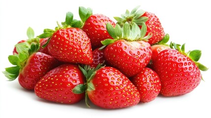 Ripe and vibrant fresh strawberries arranged on a clean white background for culinary and health themed visuals