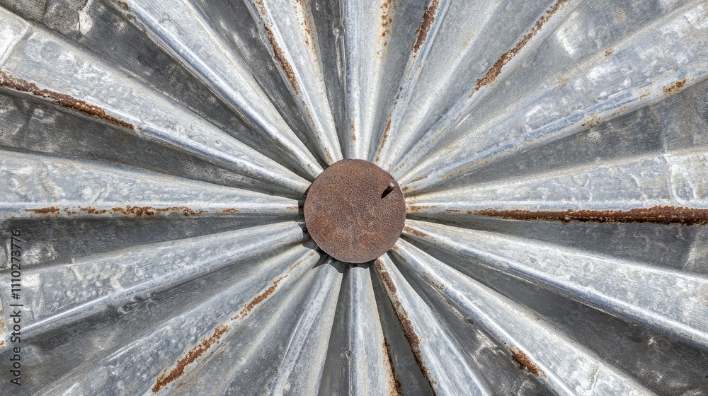 Poster closeup of a weathered galvanized metal structure on a pipeline cover highlighting intricate texture