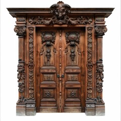 Fototapeta premium Old door isolated, antique gates, wood enter, vintage wooden doors, closed gateway, elegant entrance