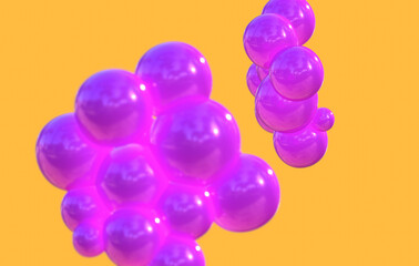 liquid bubble purple and yellow background 3D balls red bubble balloon Geometric render 